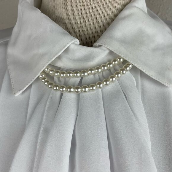 Vintage Laura & Jayme Collection White Button Down Ascot Shirt Size 12 EUC - Picture 3 of 8